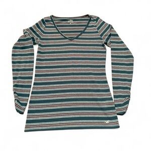 Hollister Green and Pink  Striped Shirt - M